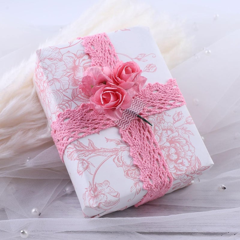 DYSHIPEN 20 Yards x 1 Inch Lace Ribbon Vintage Lace Trim Crochet Cotton Lace Edge for Christmas Package DIY Sewing Wedding Bridal Dress,Costume,Crafts and Sewing (Pink) - Image 5